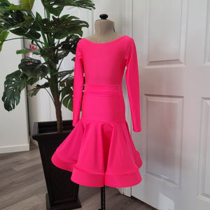 Shiny Neon Pink Latin Dress (8-10yr)